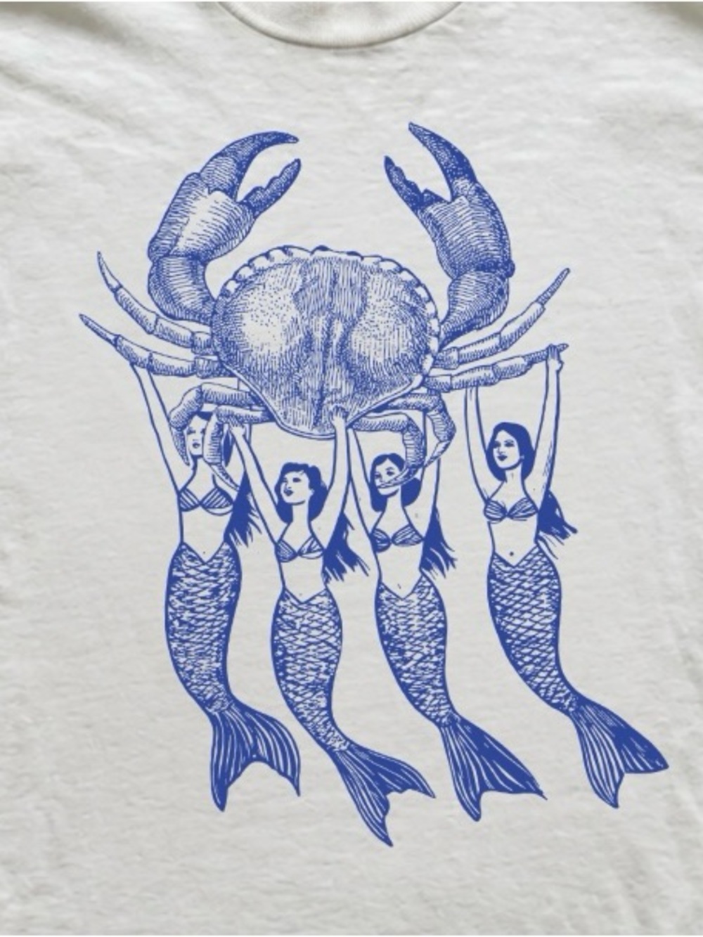 Gildan White Tee with Blue Crab & Mermaid Graphic - Picture 2 of 3